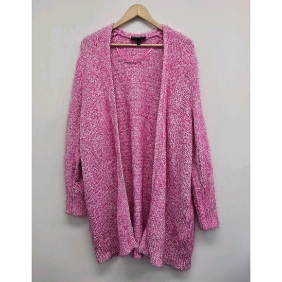 Lane Bryant Sweaters - Lane Bryant Longline Eyelash Knit Open Front Cardigan 14/16 Hot Pink Fuzzy Cozy